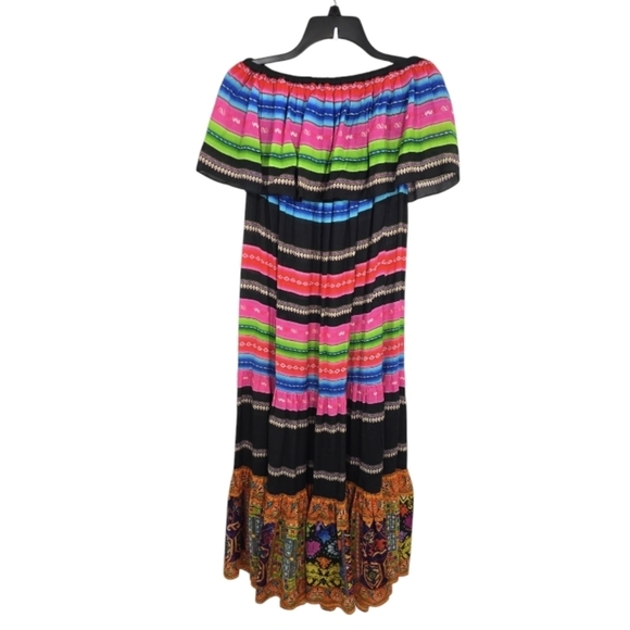 {RubyYaya} Colorful Mexican Striped Strapless Flounce Maxi Dress - Size S - Picture 4 of 16